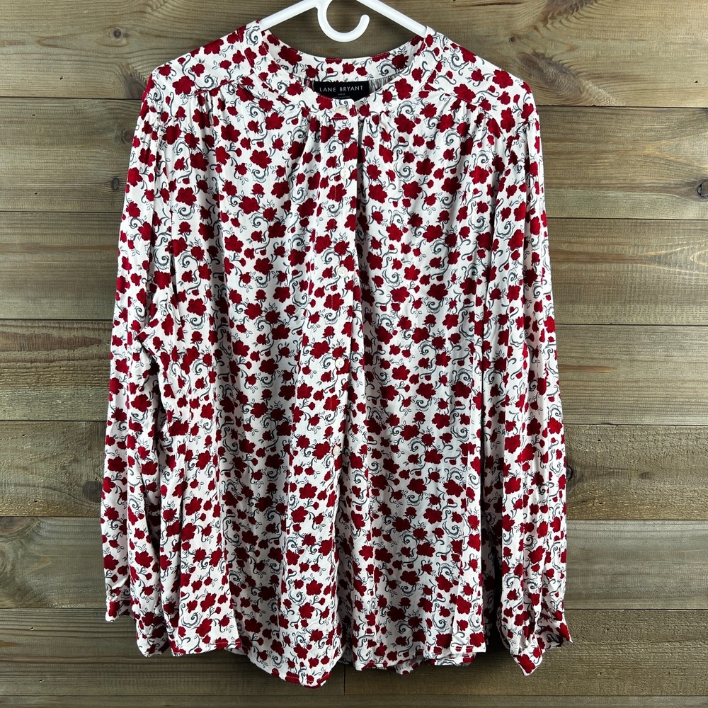 Lane Bryant Womens Shirt Bracelet Sleeve Button Up Floral Cottagecore Size 18 20